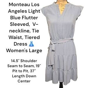 MONTEAU LOS ANGELES Light Blue Flutter Sleeve Dress Women's LARGE NWOT